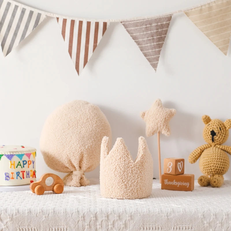Baby Teddy Velvet Balloon Crown Hat Headwear Star Fairy Stick Happy Birthday Party Decoration Newborn Photography Accessories