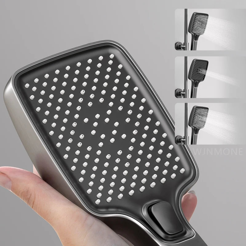 Modern Bathroom Faucet Set Wall Mounted LED Display Rain Shower System Bathtub Hot and Cold Mixer Crane Gun Gray Shower Full Set