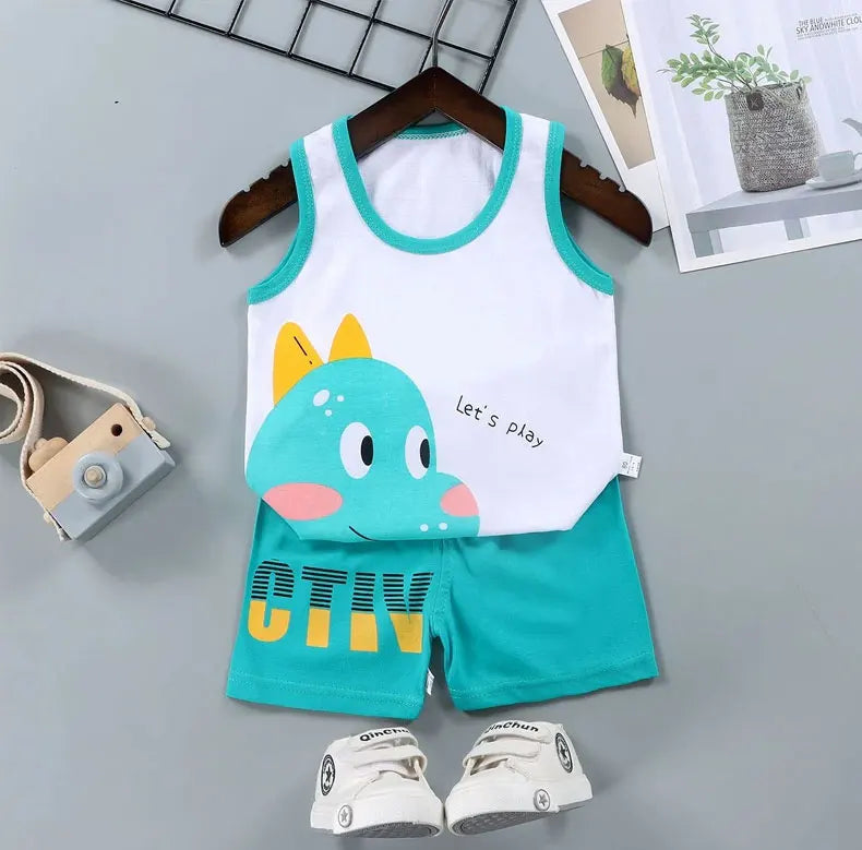 Children Sets Kids Vest Suit 2PCS Set Summer Cotton T-Shirt Girl Shorts Clothes Children Boys Girls Sleeveless Suit Wear Cloth