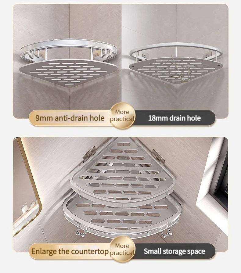 No Need to Drill Walls for Installation Aluminum Bathroom Shelf Shelves Shampoo Rack Storage Holder Kitchen Organizer