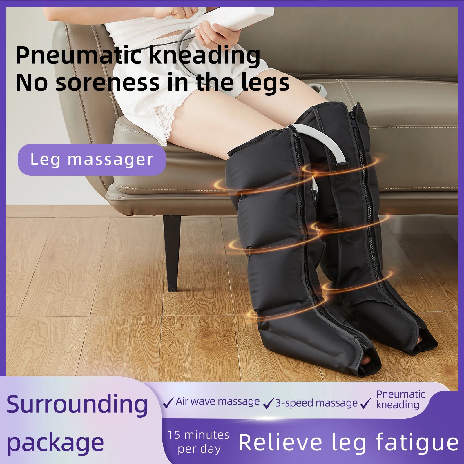 2pcs Professional Air Compression Leg Massager Boots with 6-Airbag Pneumatic, Adjustable Intensity/Speed Modes, Varicose & Muscl
