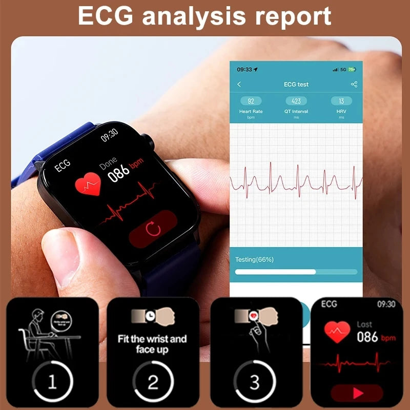2024 New ECG+PPG Medical Grade Smart Watch Men Blood Glucose Blood Lipid Uric Acid Monitoring Bluetooth Call Health Smartwatches