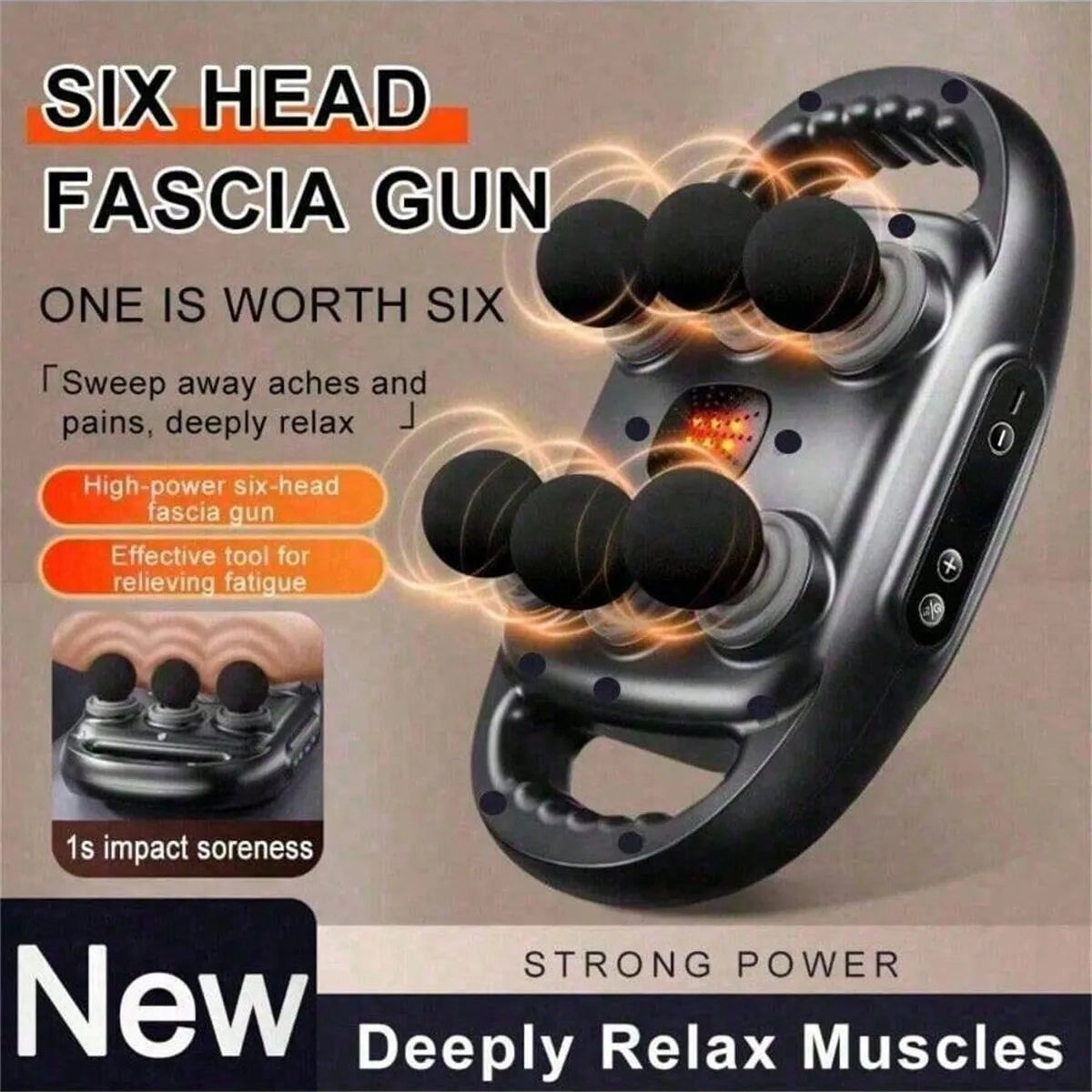 Fascia Gun Six-Head Muscle Relaxation Massage Professional Grade Wireless Waist Back Massager Deep High Frequency Vibration