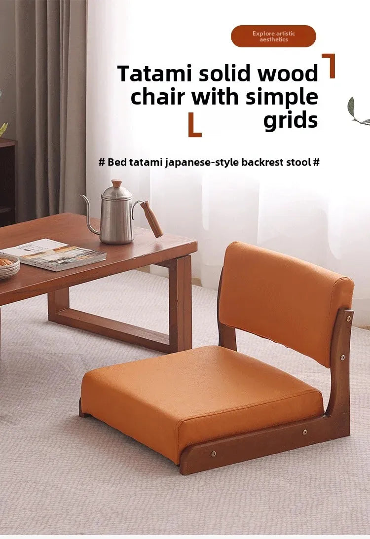 Japanese Tatami Chair Backrest Solid Wood Bed Legless Seat Bay Window Single Lazy Sofa Floor Chair Bedroom Sitting Furniture