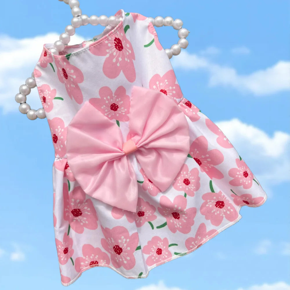 Dog Princess Dress Summer Kitten Pet Skirt Cute Printed Bow Lace Dog Dresses for Small Medium Puppies Poodle Chihuahua Apparel