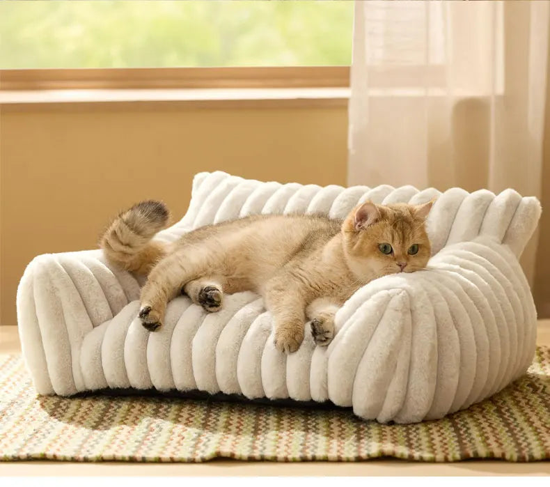 Winter Warm Cat Bed Sofa Removable Washable Cat Nest Soft Striped Pet Bed for Small Medium Dogs Cats Comfortable Plush Puppy Bed