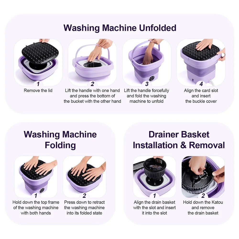 6.5L Small Folding Washing Machine Portable Washing Machine Automatic Modes Laundry Clothes Laundry Bucket Washing Machine