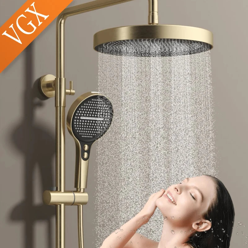 VGX Gold Shower System Set Bathroom Shower Faucet Set 3-way Rainfall Shower Set Shower Mixer Crane with Hand Shower Set Grey