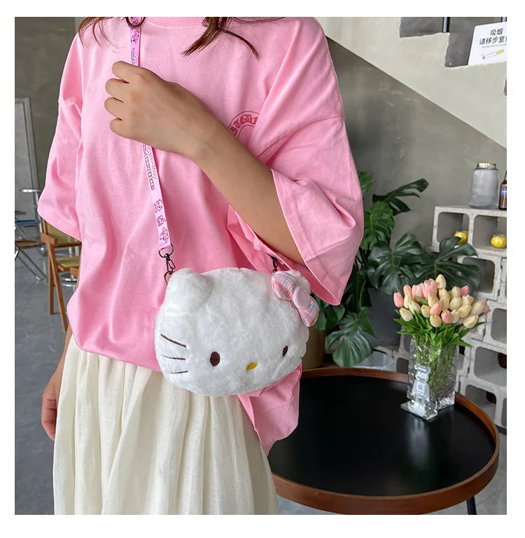 Cute plush bag, sweet girl student versatile shoulder messenger bag, soft and cute little princess new cartoon bag