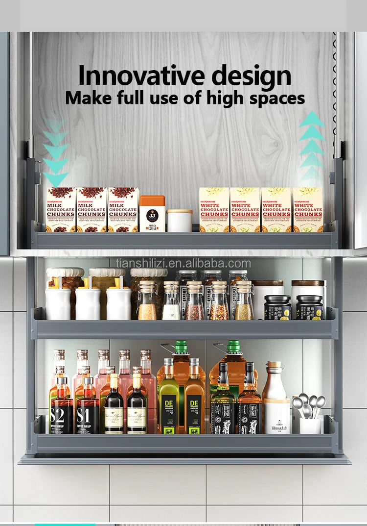 Wholesaler Electric Kitchen Cabinet Design Customized Smart Lift Kitchen Storage 3 Layers Automatic Lift Basket Cabinet