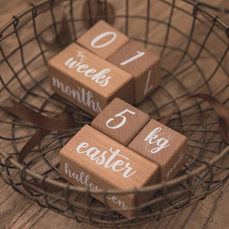 7pcs/set Wooden Baby Month Milestone Digit Record Card Newborn Birthday Gift Souvenir Baby Photo Photography Accessorie With Box