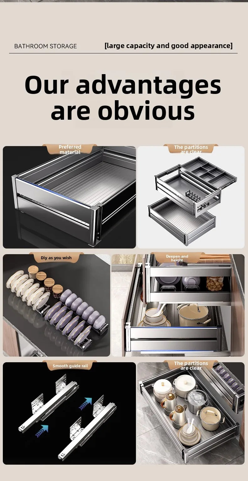 Basket Kitchen Cabinet Cupboard Basket Drawer Dish Cupboard Double Seasoning Flavor Cabinet Chopsticks Built-in Basket