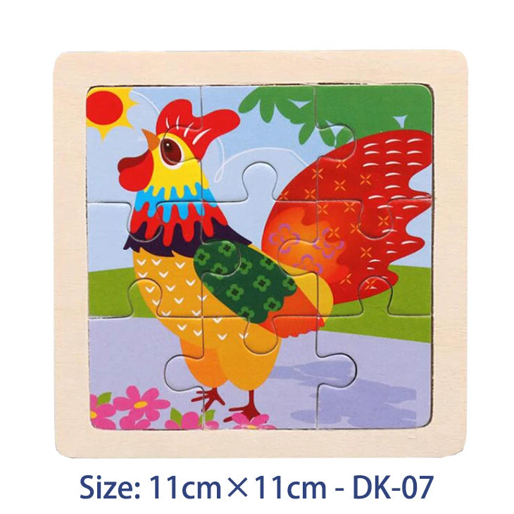 11cm/4.33in Kids Wooden Jigsaw Puzzle Games Cartoon Animal Vehicle Pattern Children Montessori Educational Toys