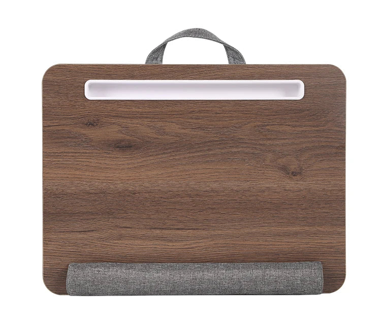 Mumucc Wooden Suspended Bed Study Table, Portable 15 Inch Laptop Desk With Handle, Sponge Cushion AND ABS Slot,Black,Khaki,Brown