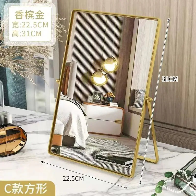 High-end Metal Makeup Mirrow Oval Rorate Standing Mirror Bathroom Desk Luxury Hairdressing Mirror Mural Home Decor for Girls