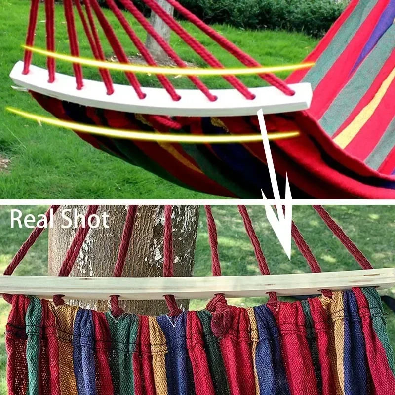 Outdoor Canvas Camping Hammock Anti Rollover Portable Thicken Fabric Single/Double Hammock with Carry Bag for Patio, Backyard