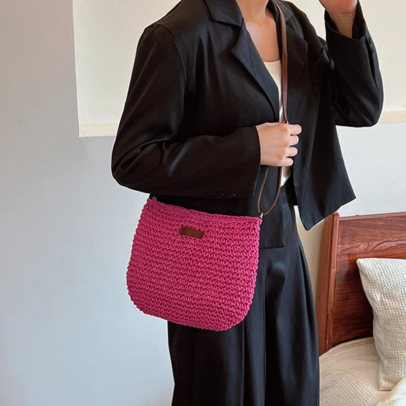 Bohemian Straw Beach Bags For Women High Capacity Handmade Shoulder Bag Casual Woven Totes Bag Shopping Clutch Handbag Purse