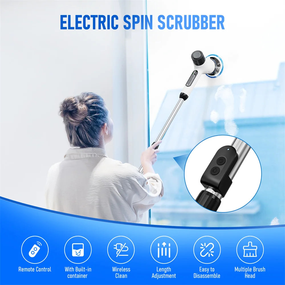 Cordless Electric Spin Scrubber Cleaning Brush with Spray Function Shower Cleaning with 7 Brush Heads 3000mAH Battery 2 Speeds