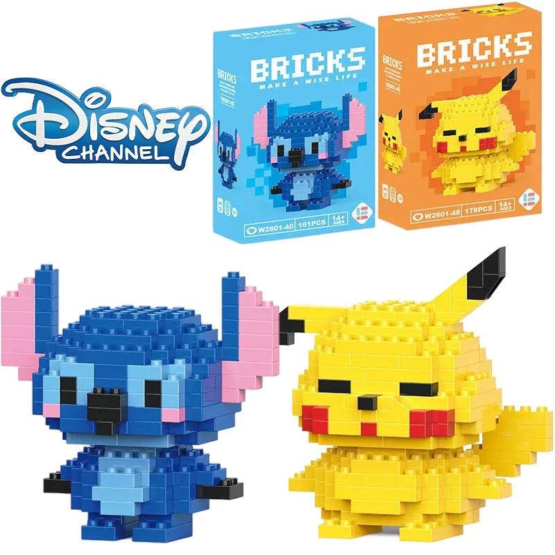 Disney LiLo Stitch Toys Building Blocks  Pikechu lega Anime Cartoon Character Model Building Blocks Toy for children Gift