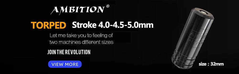 Ambition Torped 32 Powerful Brushless Motor 4.0mm-4.5mm-5.0mm Stroke Rotary Tattoo Pen Machine With RCA Cord For Tattoo Artists