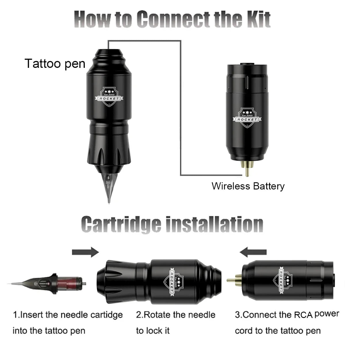 DM Wireless Tattoo Kit Complete Mini Rocket Machine Battery Case Needle Power Ink Rotary Tattoo Pen Permanent Makeup Tattoo Kit