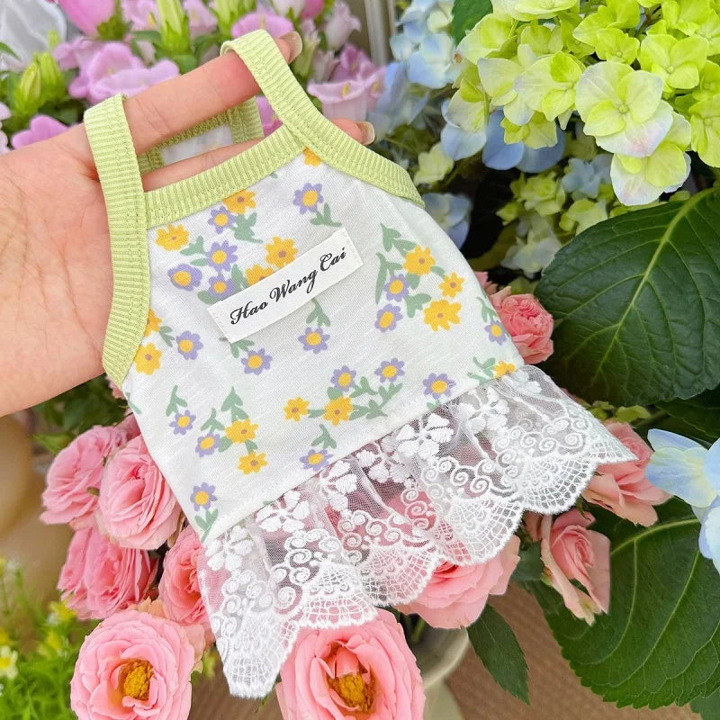 Floral Print Dog Dress Summer Thin Dog Clothes Fashion Puppy Princess Skirt Cute Lace Cat Dress Pet Suspender Vest Dog Apparel