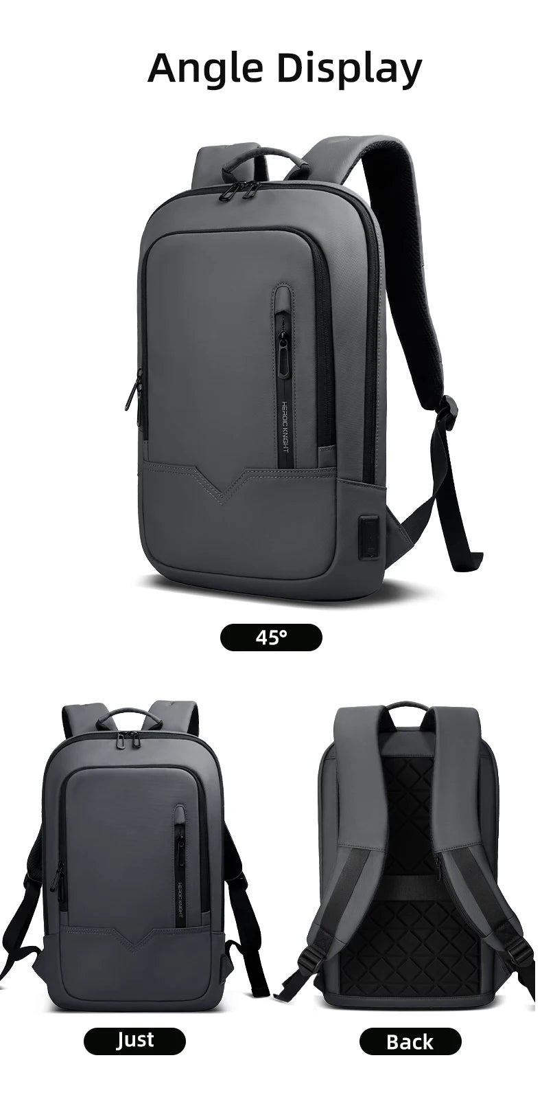 HK Slim Backpack For Men 15.6 Inch Laptop Bags Waterproof Minimalist Business Backpack With USB Charging Casual Travel Work Bag