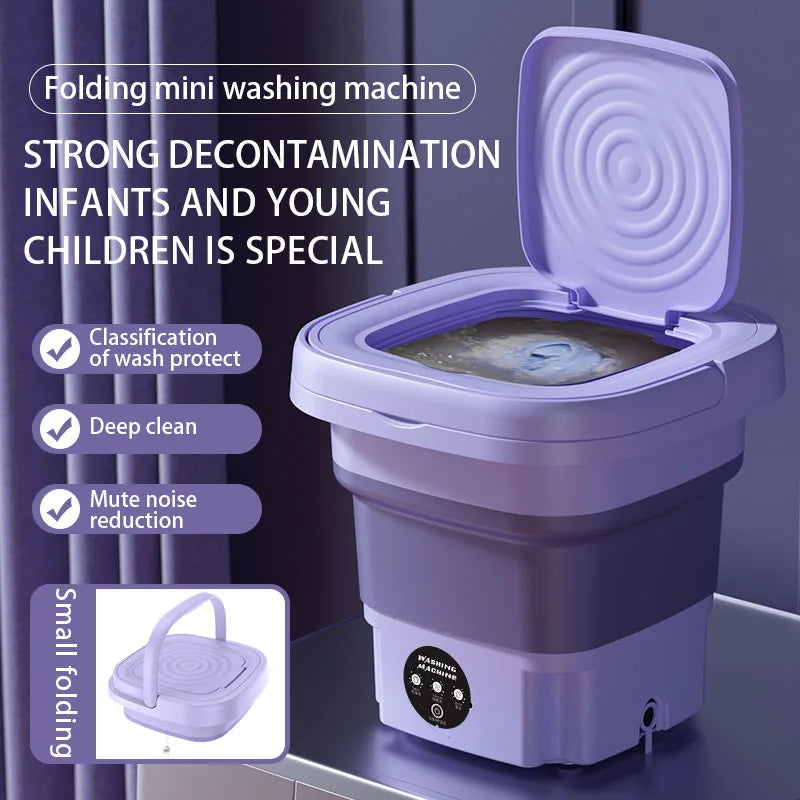 8L Small Folding Washing Machine Student Dormitory Underwear Socks Mini Cleaning Machine Portable Laundry Bucket Washing Machine