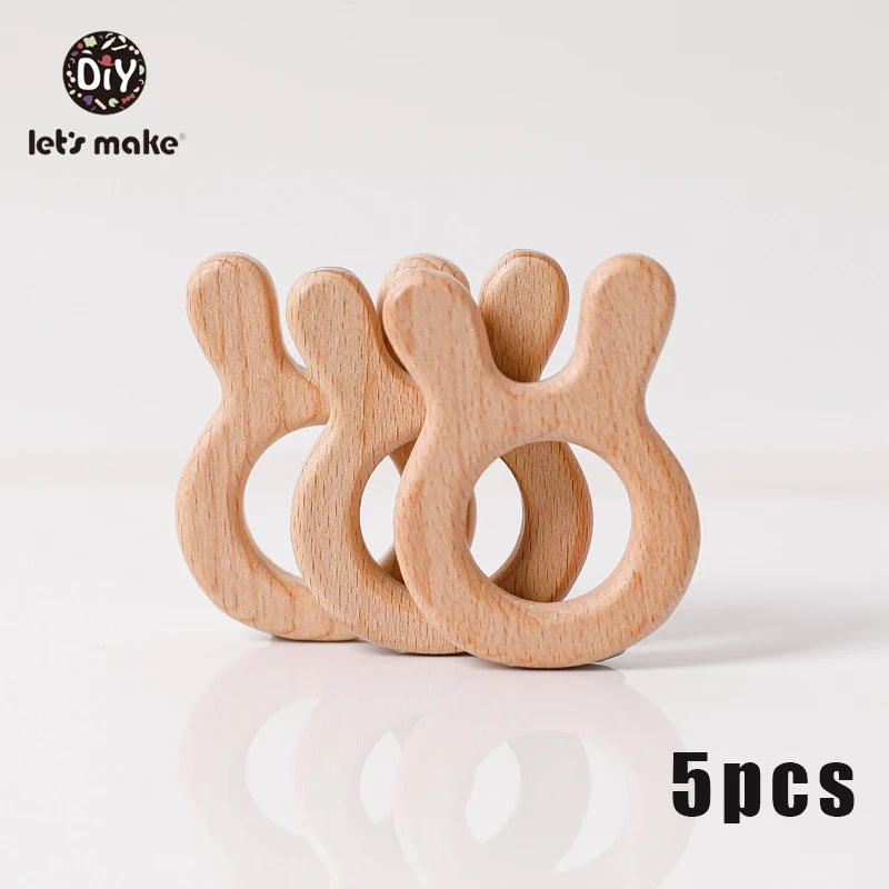 Let's Make 5pcs Wholesale Wooden Teether Rodent Pacifier Pendant Wooden Toys DIY Baby Necklace Gift BPA Free Beech Hedgehog Bird