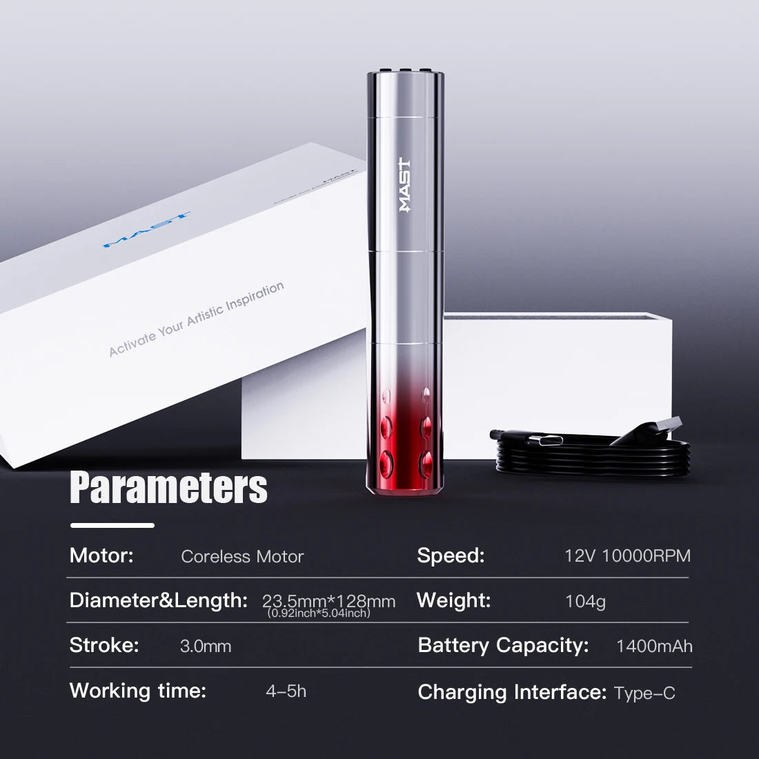 3.0mm Stroke Mast Wireless Tattoo Machine Instant Start-up Mode Coreless Motor Permanent Makeup Machine Pen Tattoo Supplies