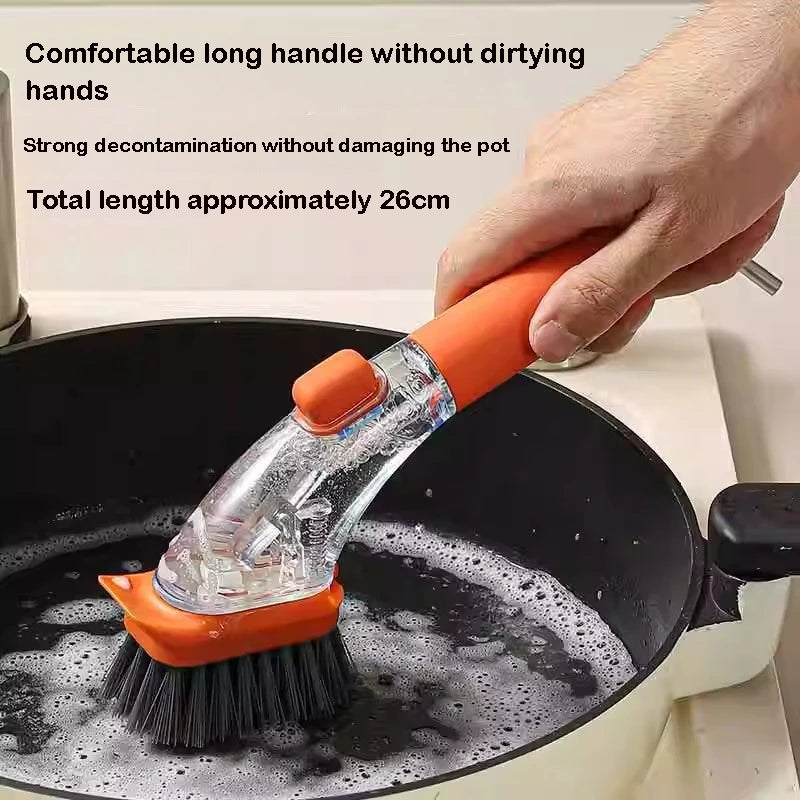 Refillable Liquid Cleaning Brush Kitchen Bowl Scrubber Cleaning Sponge Long Handle Dispenser Cleaner Tool Pot Brush Artifact