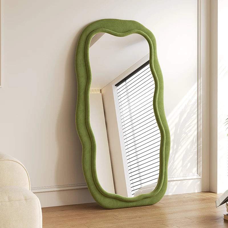 Creative full-body mirror household floor mirror light luxury special-shaped wave full-length mirror living room black advanced