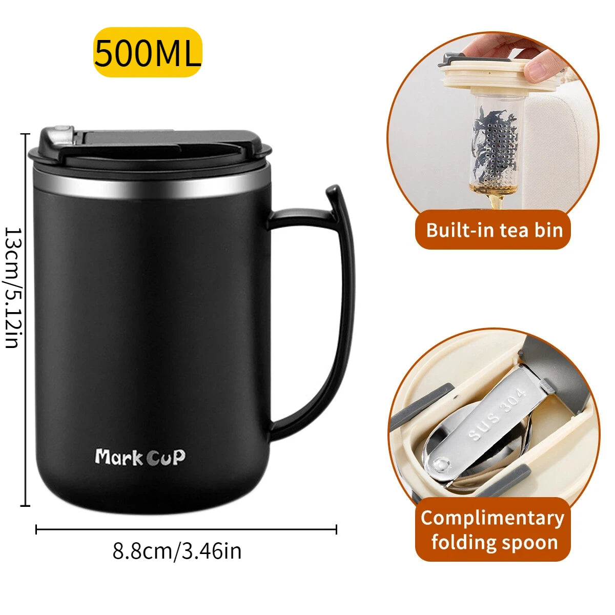 500ml Double-layer Mug 304 Stainless Steel Insulated Coffee Cup With Handle Portable Sealed Water Cup Drinkware For Student Kid