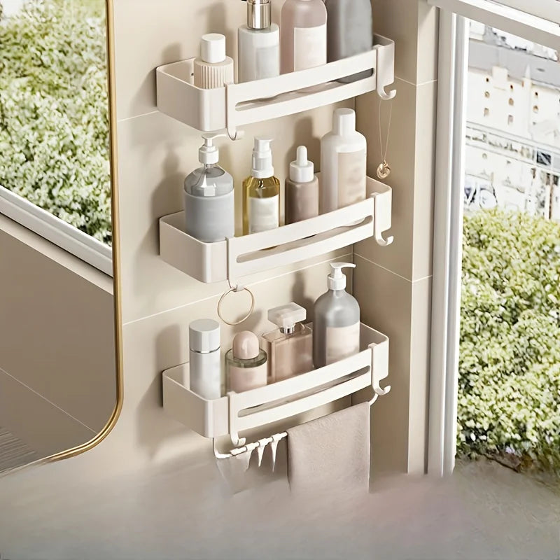 1 Piece Of White Storage Rack For Bathroom Storage Bathroom Partition Wall Mounted Triangular Square Bathroom Accessory