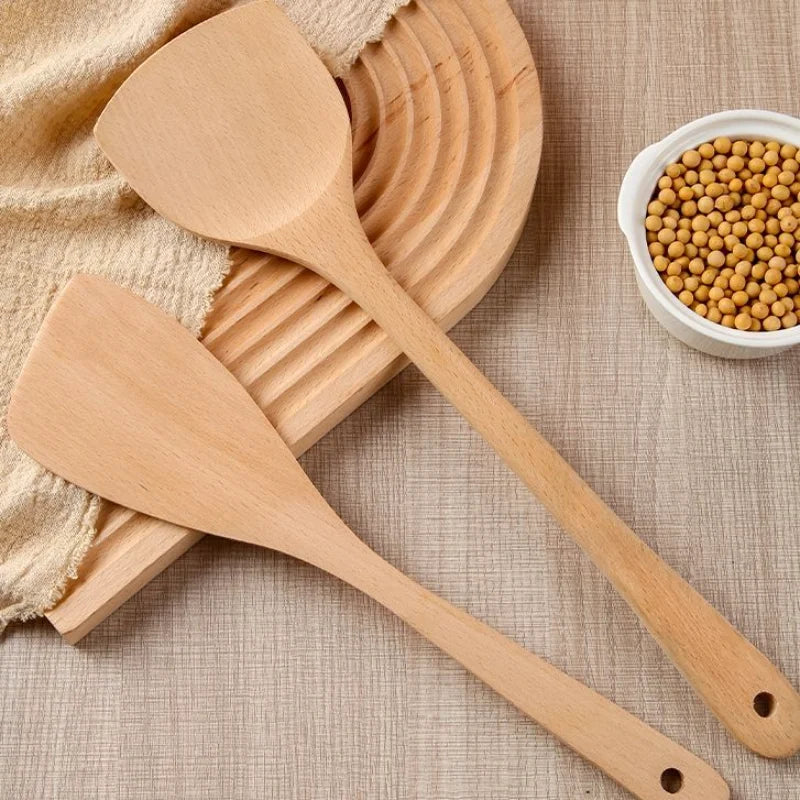 Lacquerless wooden spatula non-stick pan special high temperature household long handle wooden spoon solid wood kitchen utensils