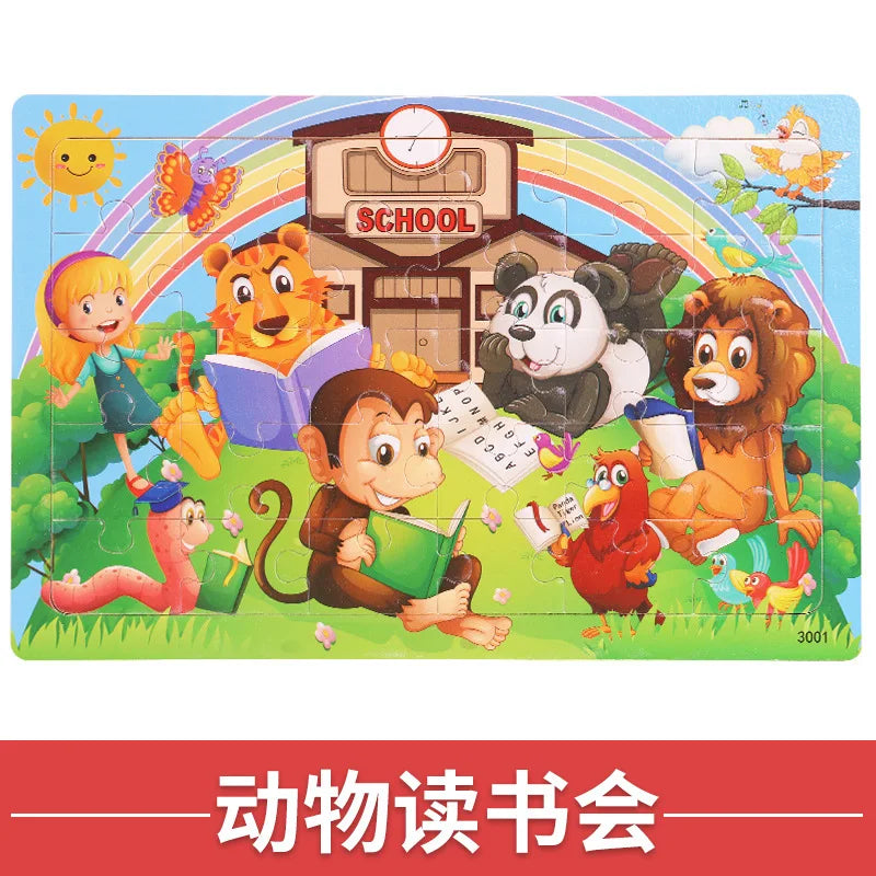NEW Wooden 30pcs Puzzles Children Animal Dinosaur Cartoon Plane Puzzle Baby Early Education and Intellectual Building Block Toys