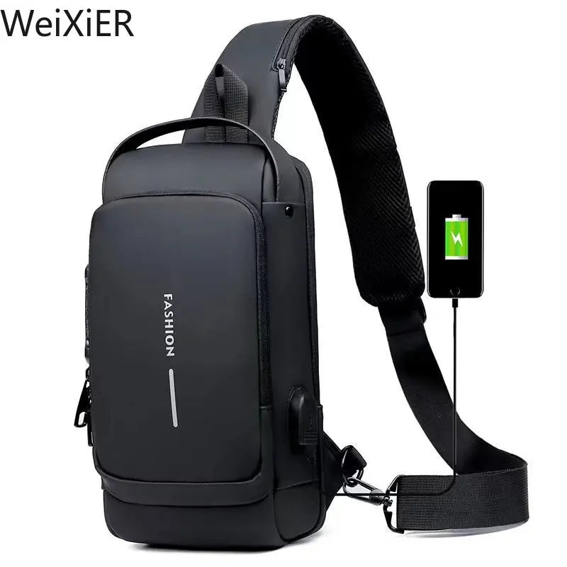 Chest Bag Multifunction Crossbody Sport Running Travel Sling Pack Anti-theft USB Charge Shoulder Messenger Pack Luxury Brand Men