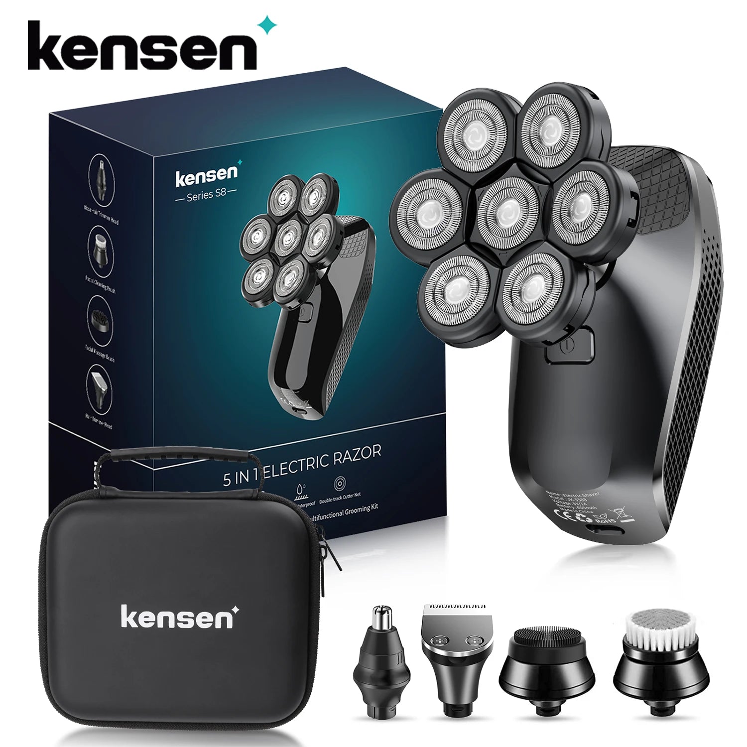 Kensen S8 Electric Head Shavers for Men 7D Floating Cutter Rechargeable IPX6 Waterproof Beard Trimmer Bald Head Shaving Machine