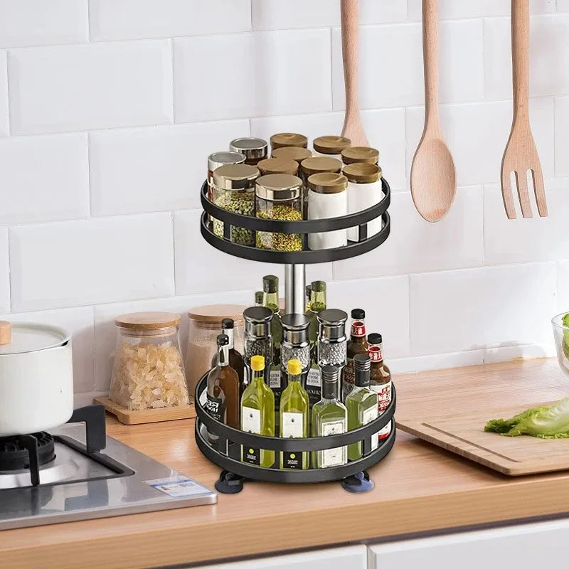 Kitchen Rotation Spice Rack Organizer Jar Cans for Kitchen Accessories Non-Skid Storage Tray for Seasonings And Spices
