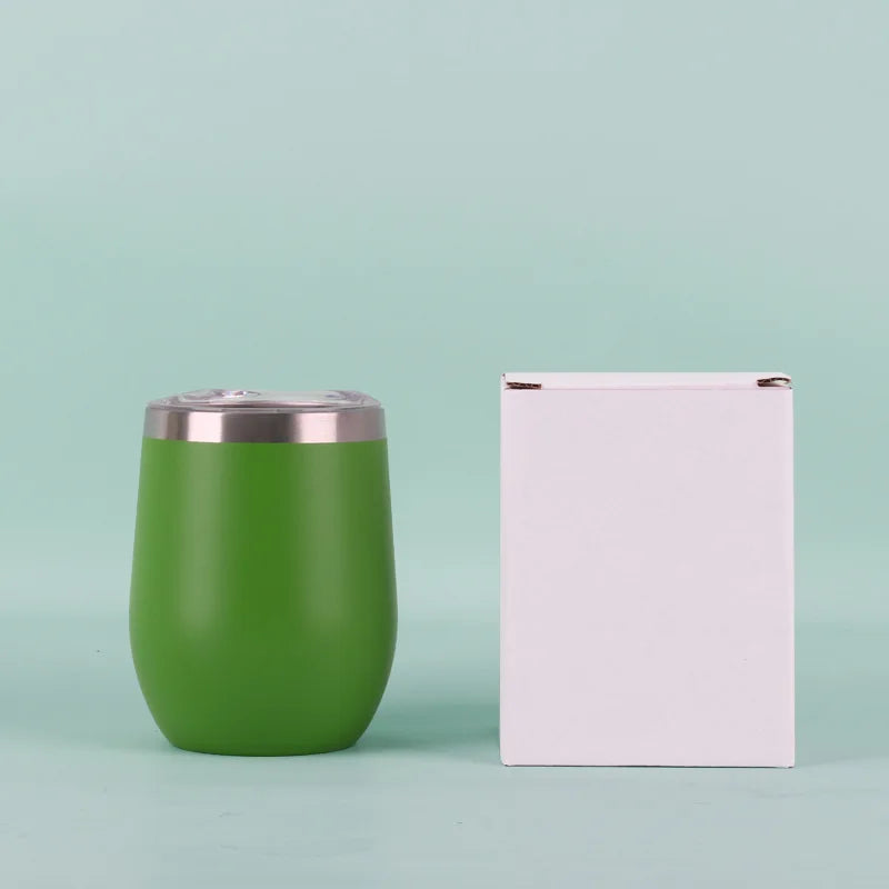 50pcs Custom 12oz double wall stainless steel wine tumbler insulated vacuum egg shape wine tumbler with sliding lids