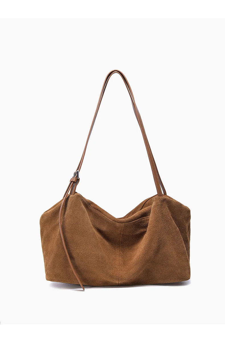Women's Suede Cow Genuine Leather Shoulder Bags Ladies Soft Cowhide Crossbody Bag Female Design Luxury Lazy Commuting Handbag