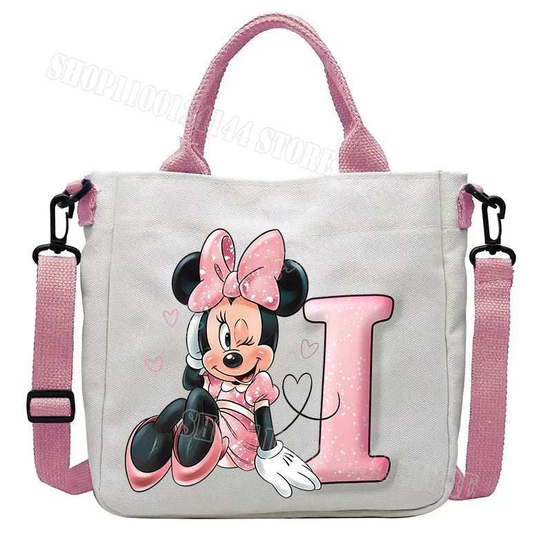 Minnie Disney Women Men Canvas Bags Shoulder Bag Fashion Tote Bags Girl Cartoon Tote Bag Large Capacity Handbag Shopping Bags