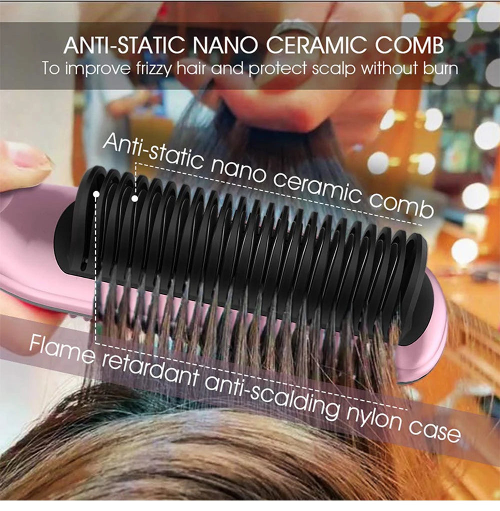 2 in 1 Hair Straightener Brush 30' Heats up Anti-scald Straight &Curler Dual-use 110-240V Straightening Splint inner Buckle Iron