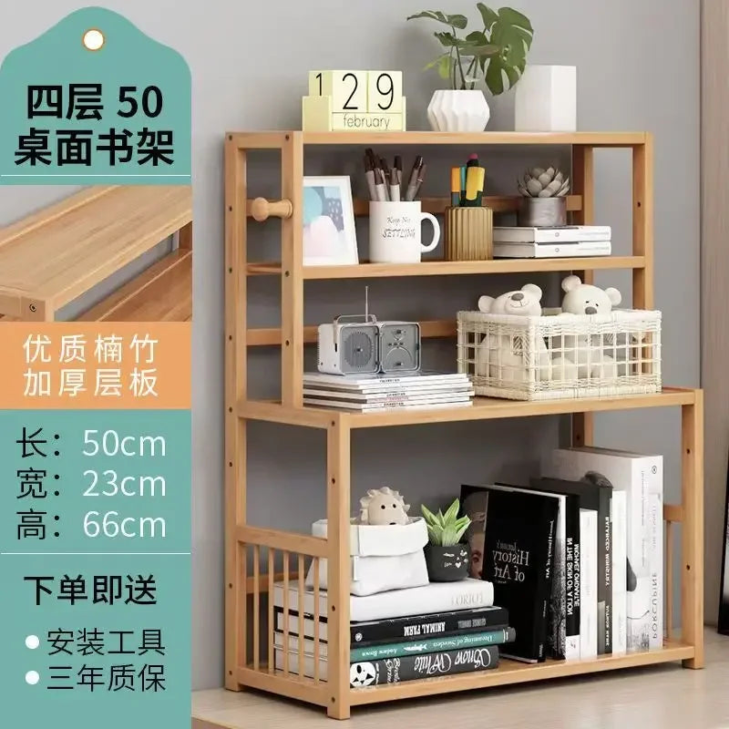 3-tier Wooden Bookshelf Office Student Stationery Organizer Magazine Holder Home Sundries Storage Shelves Kitchen Seasoning Rack