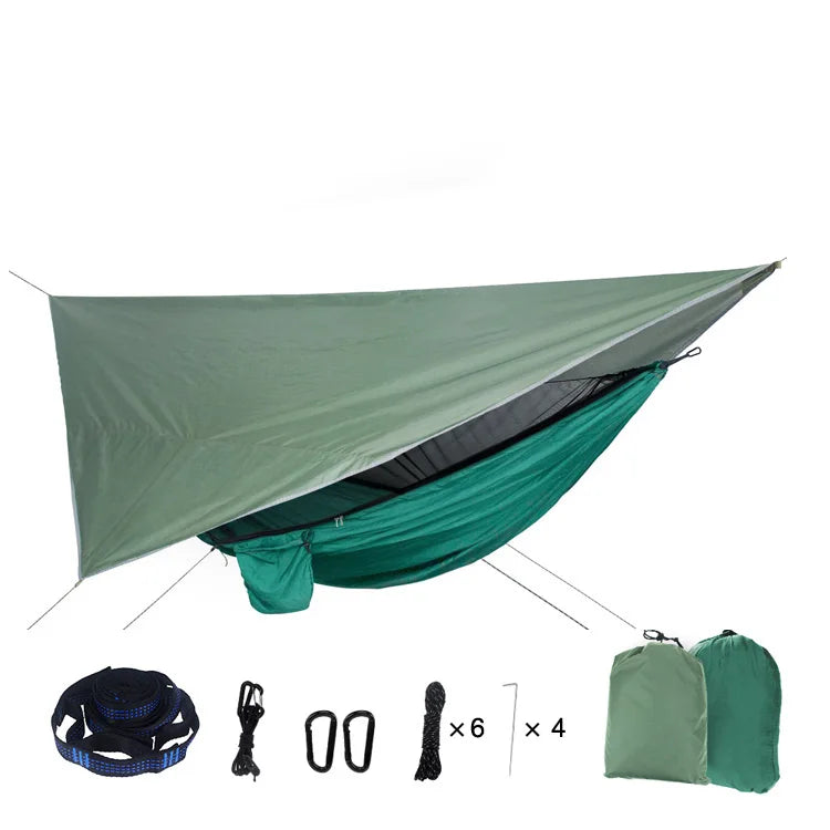 Portable Mosquito Net Nylon Camping Hammock with Waterproof Rain Fly Canopy Tarp  for Outdoor Hanging Bed Sleeping