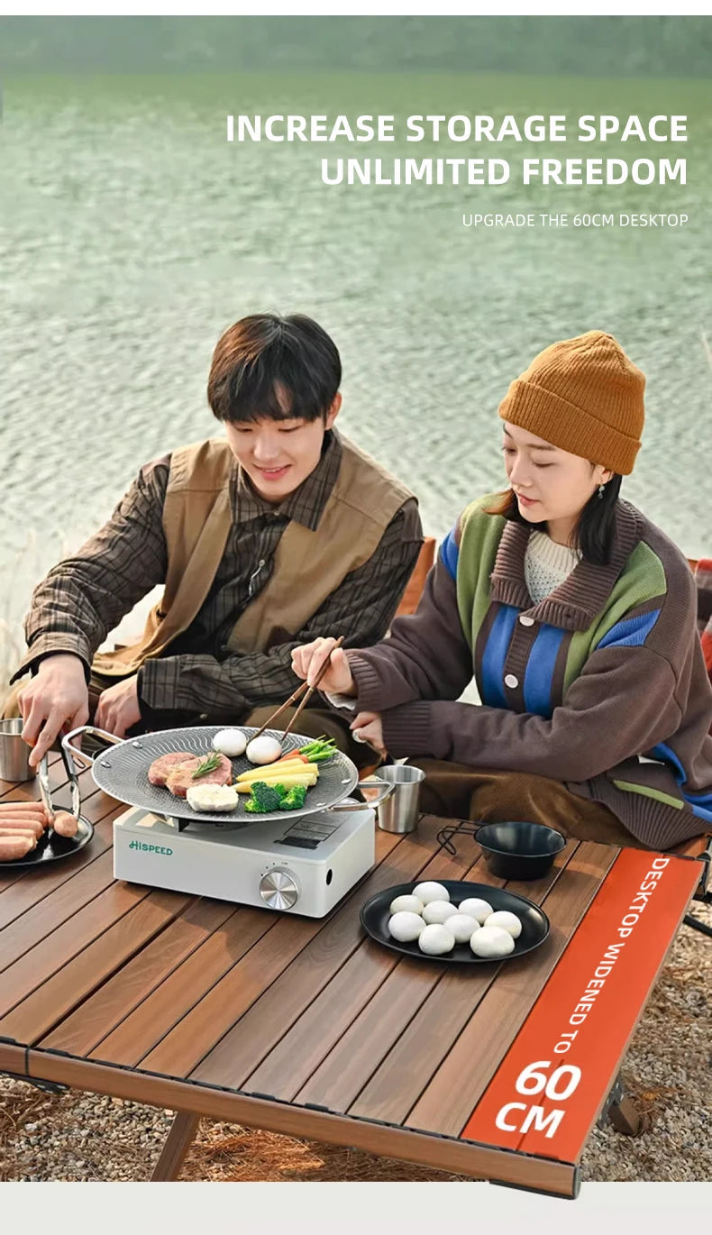 Outdoor Camping Folding multifunctional IGT Wood table Gas Stove Portable lightweight Camp BBQ Grill Table Picnic table