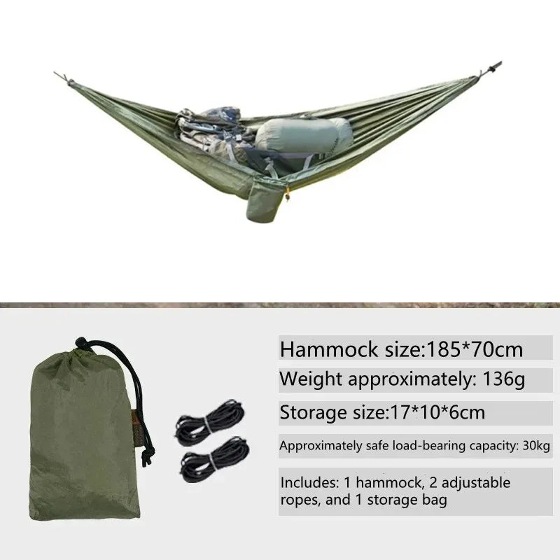 Outdoor 2-in-1 sunshade double-person anti-rollover mosquito-proof hammock, camping quick-opening hammock, with storage hammock