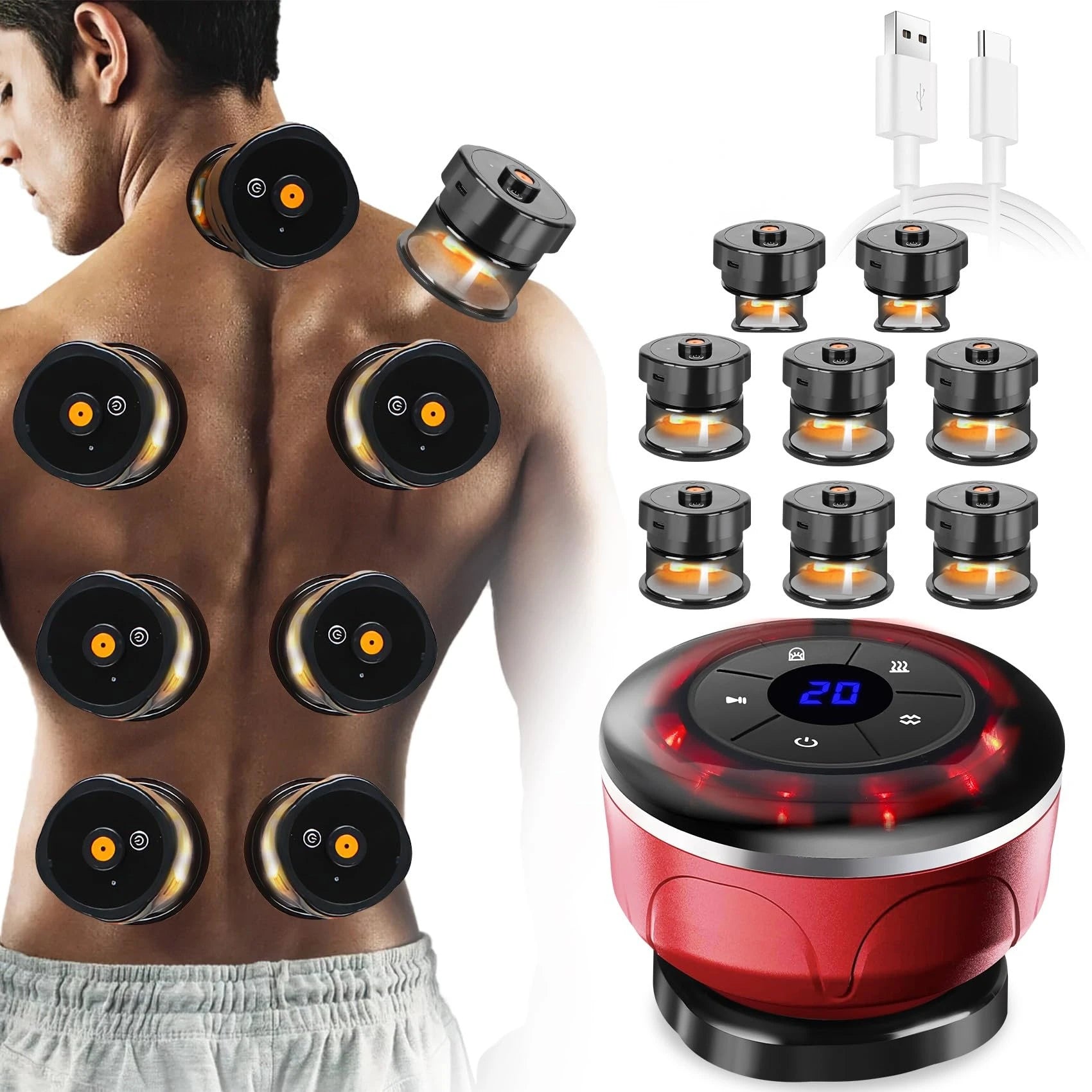 8 Cups Electric Cupping Massager Gua Sha Vacuum Suction Cups Ems Anti Cellulite Magnet Therapy Scraping Fat Burner Body Massager