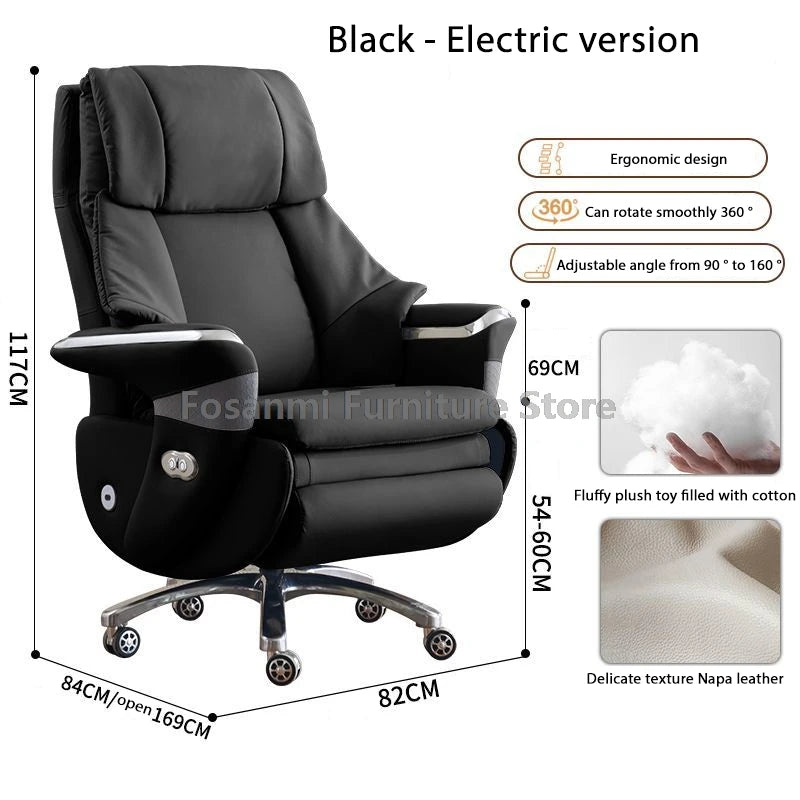 Comfortable and Soft Leather Electric Home Gaming Swivel Chair Thick Boss Office Chair Ergonomic Adjustable Height Desk Chairs