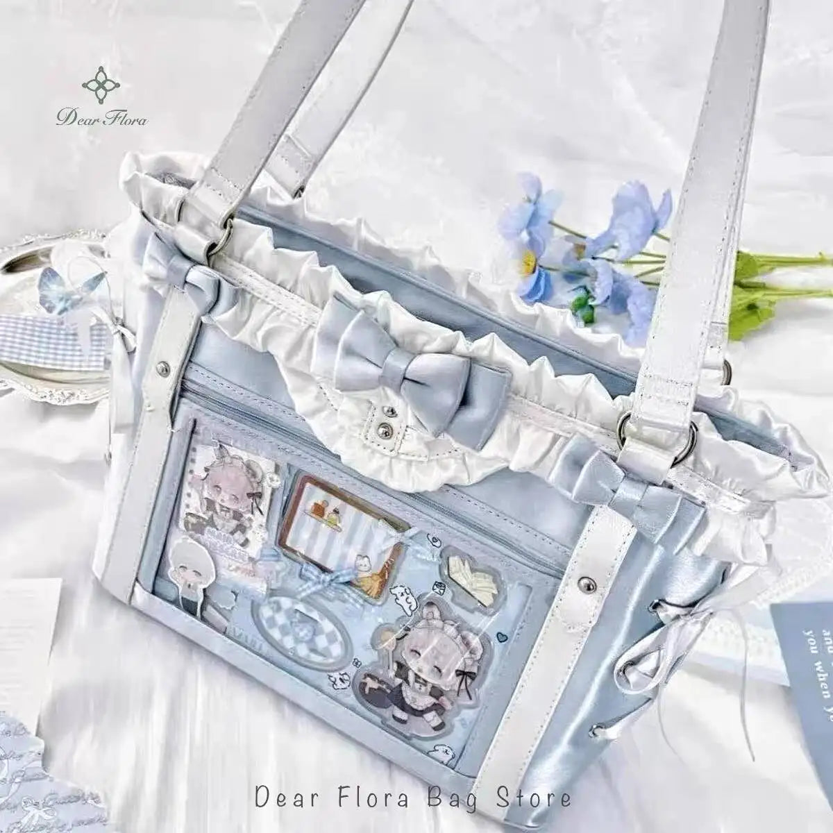 New Y2K Cute Japanese Ita Bag Lolita Girl Transparent Shoulder Tote Bag Large Capacity Crossbody Casual Bag DIY Display Handbags